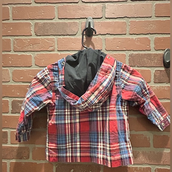 Gap toddler boys plaid 1/2 zip hooded rain jacket US size 3T EUC - Picture 2 of 3